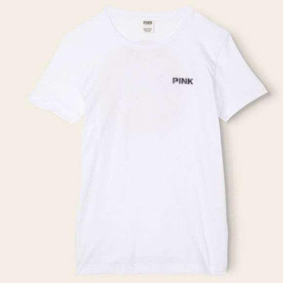 PINK EVERYDAY BLING CAMPUS SHORT SLEEVE T-SHIRT. VICTORIA'S SECRET PINK BLING XS - Picture 7 of 9